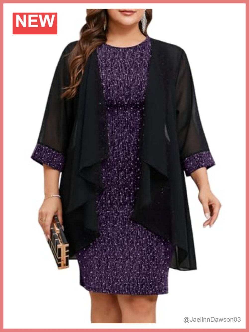 Plus Size Sparkly Formal Dress Suit 2 Piece Chiffon Jacket Mother of Bride